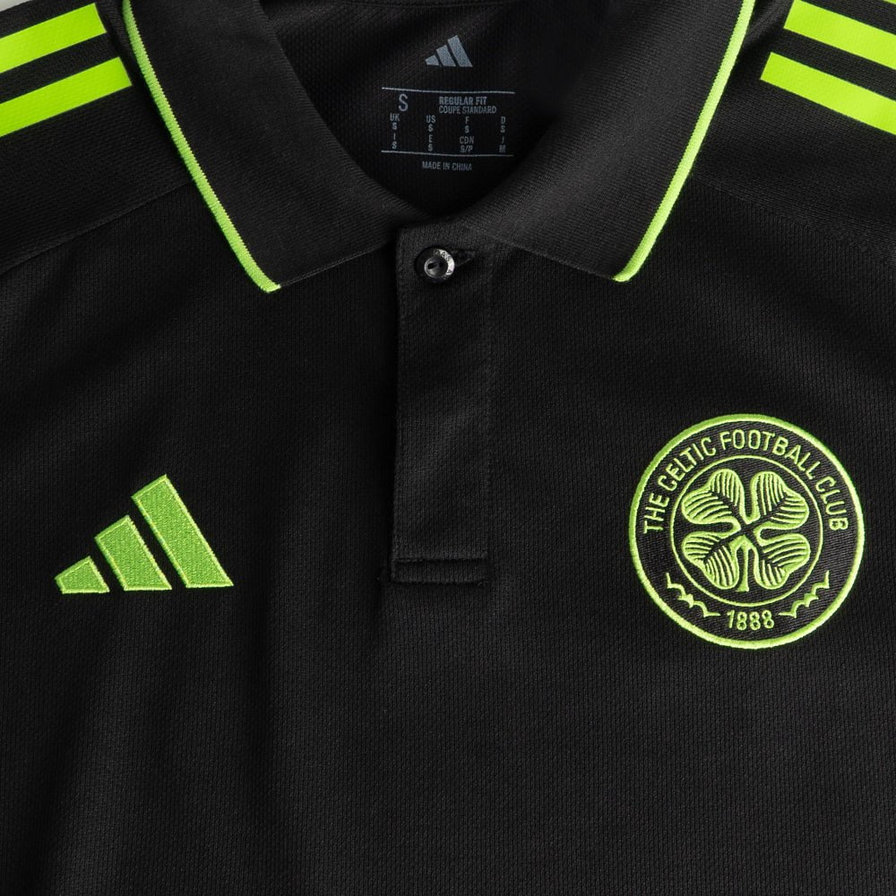 adidas Celtic 2025/26 Black and Neon Green Training Polo Shirt