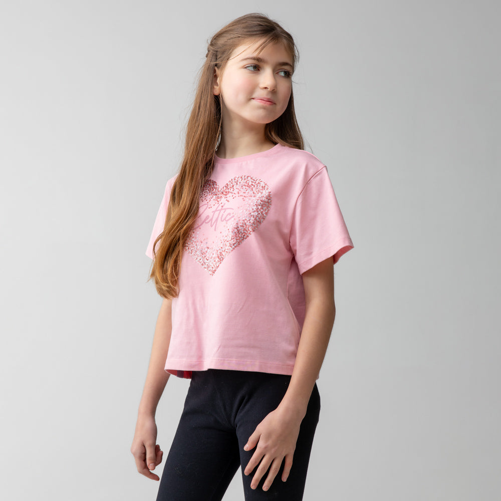 Celtic Junior Pink Heart Sequin T-Shirt