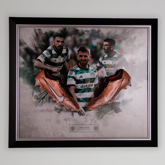 Celtic Greg Taylor Match Worn Signed Framed Boots