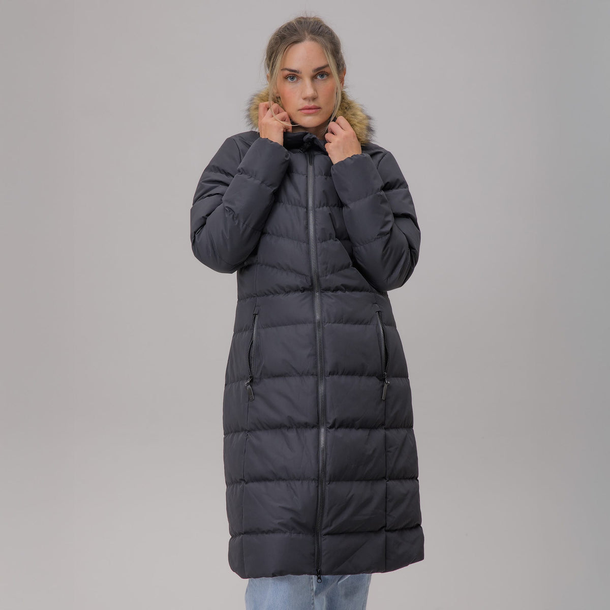 Celtic Ladies Long Padded Black Jacket