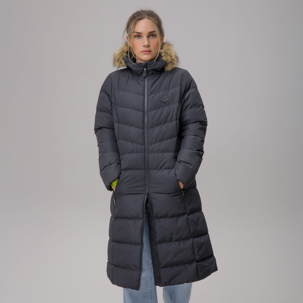 Celtic Ladies Long Padded Black Jacket