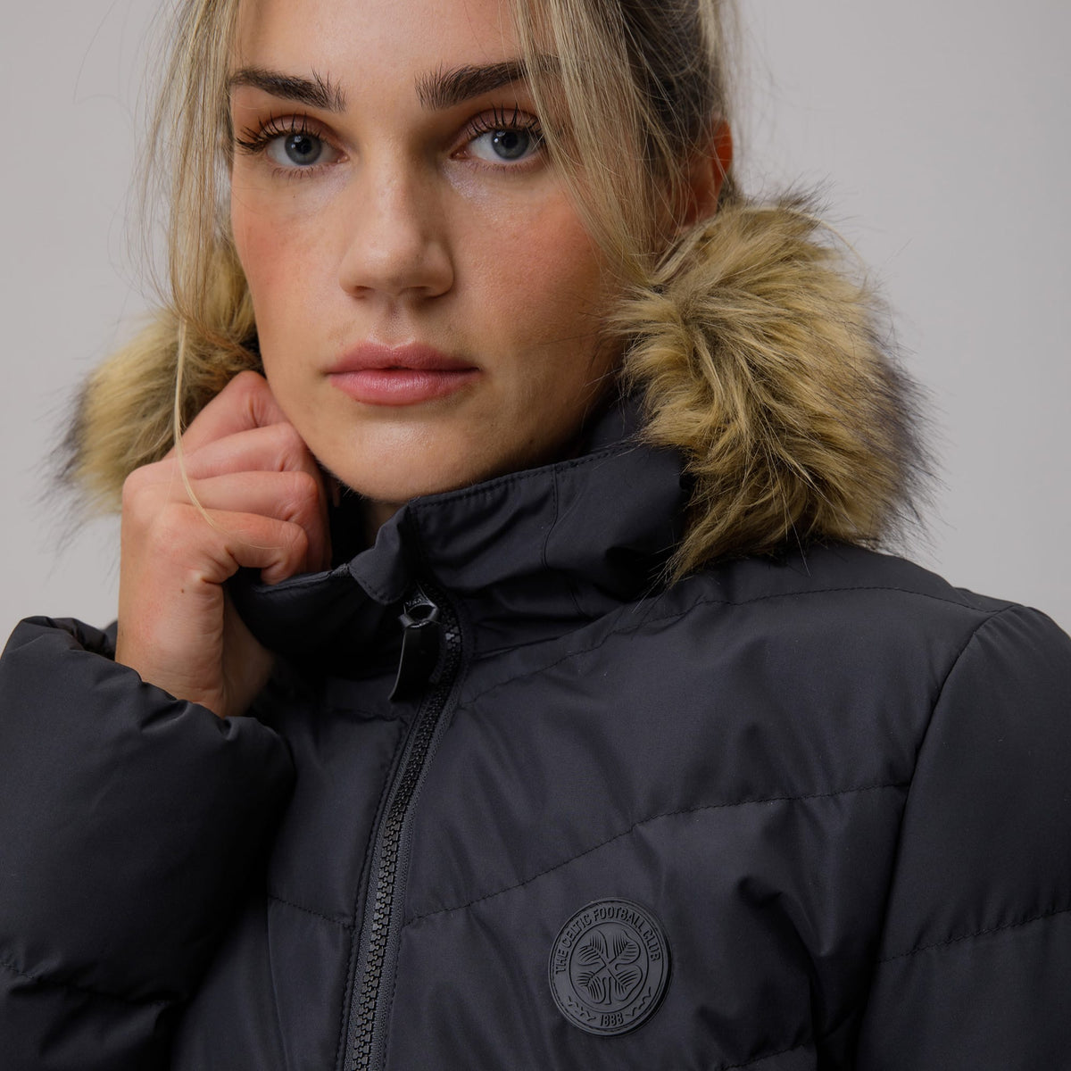 Celtic Ladies Long Padded Black Jacket