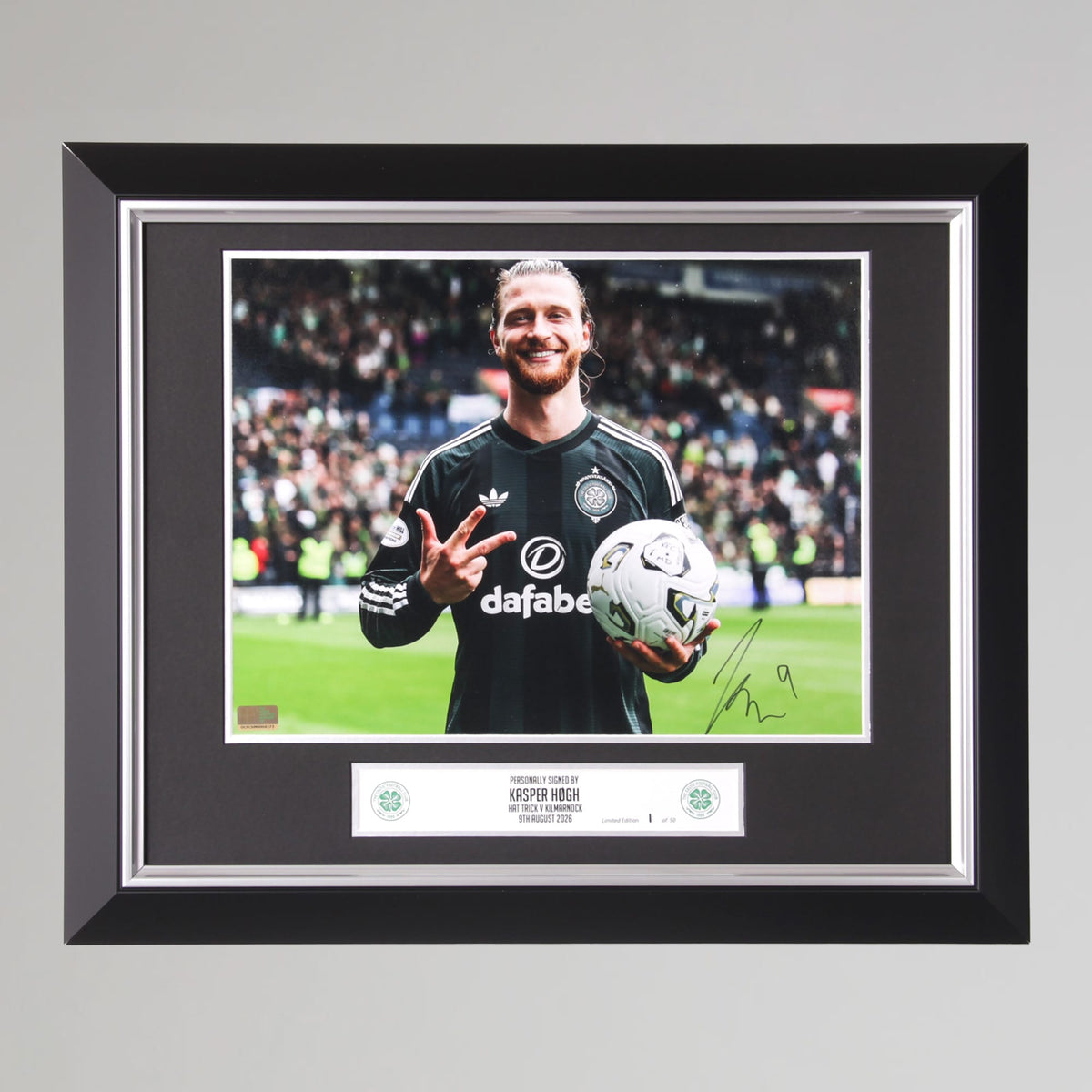Celtic 2026/27 Kasper Hogh Hat-trick Signed Framed Print