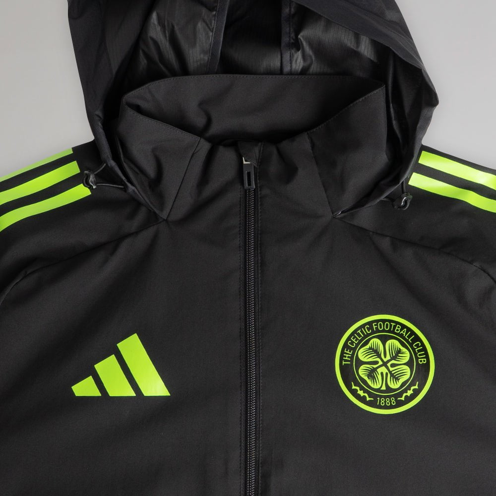 adidas Celtic 2025/26 Black and Neon Green All Weather Jacket