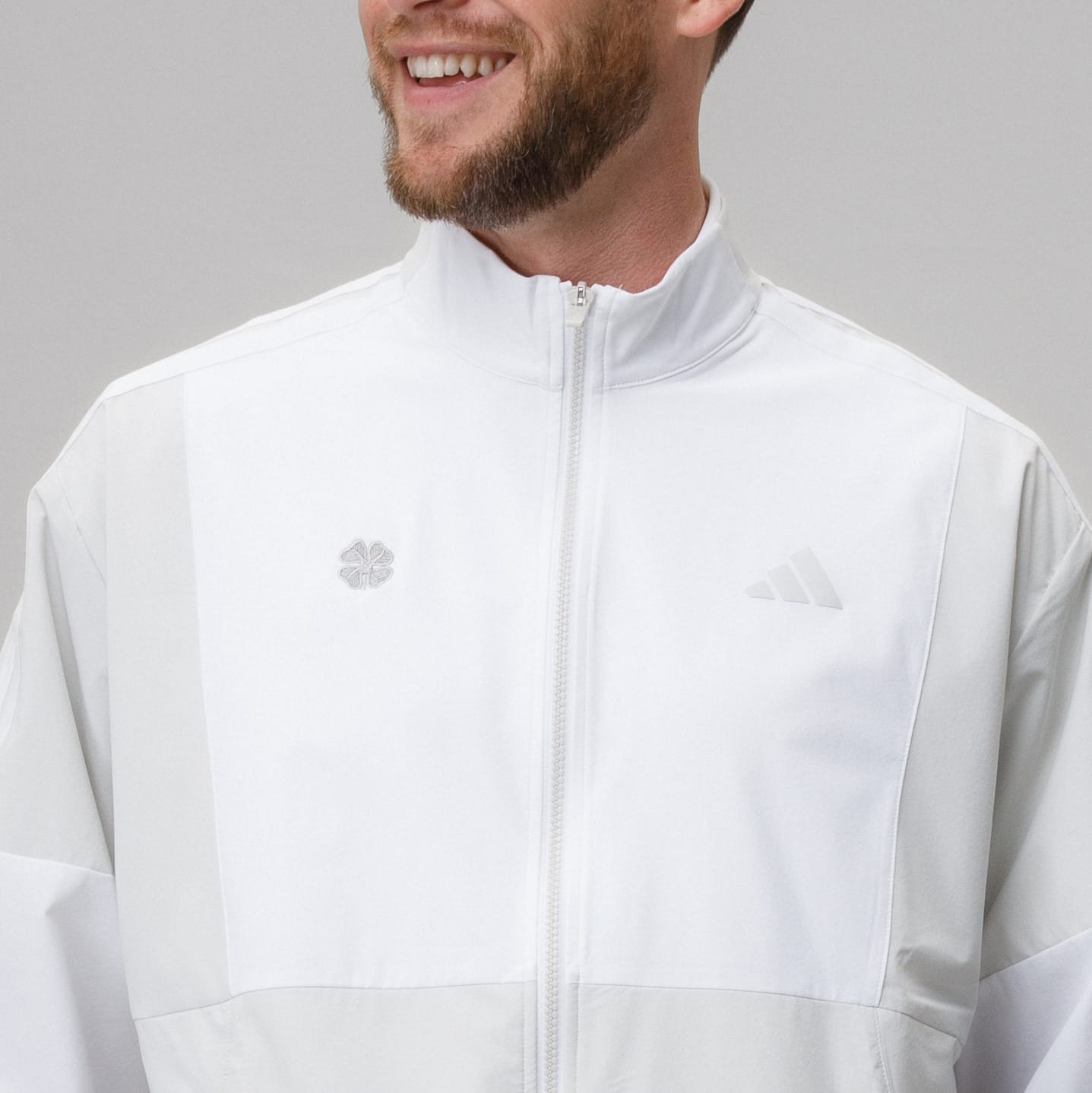 adidas Celtic Golf Beyond Twistweave Full Zip White & Beige Windbreaker