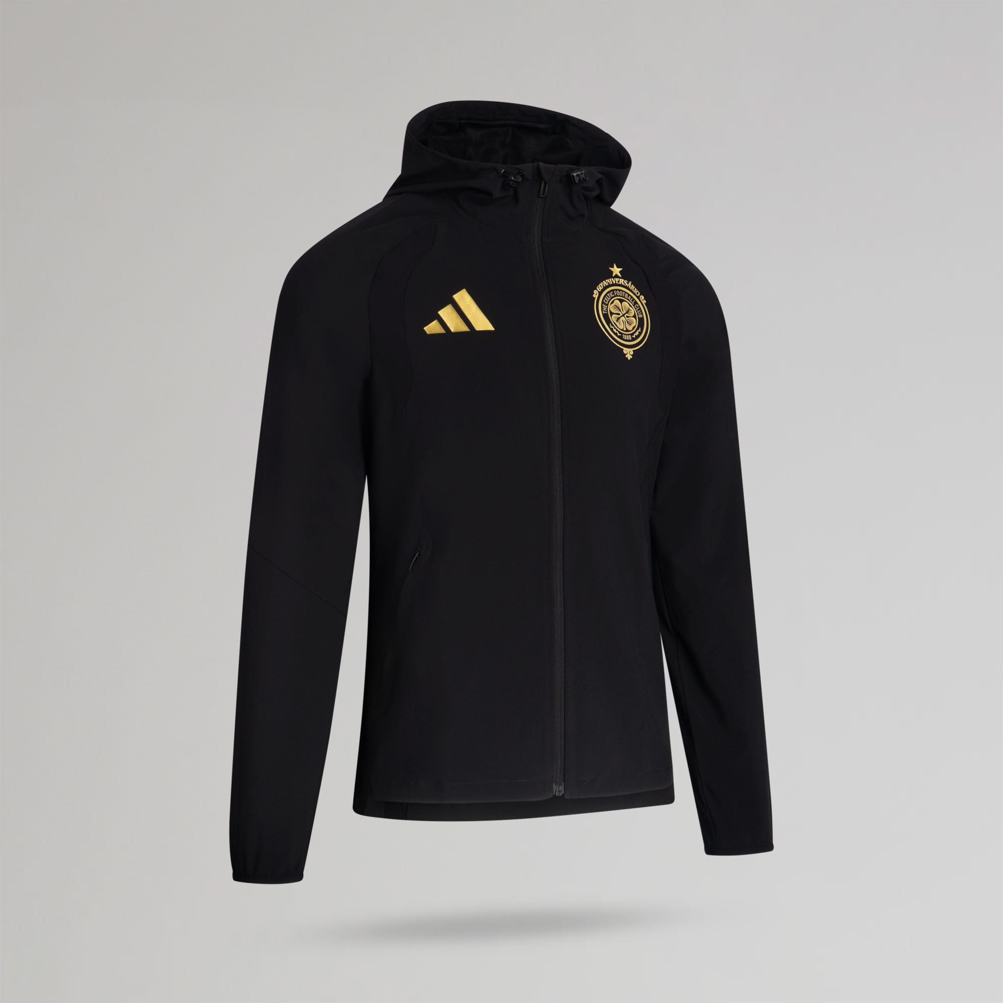 adidas Celtic Tiro Travel Black Full Zip Hooded Windbreaker