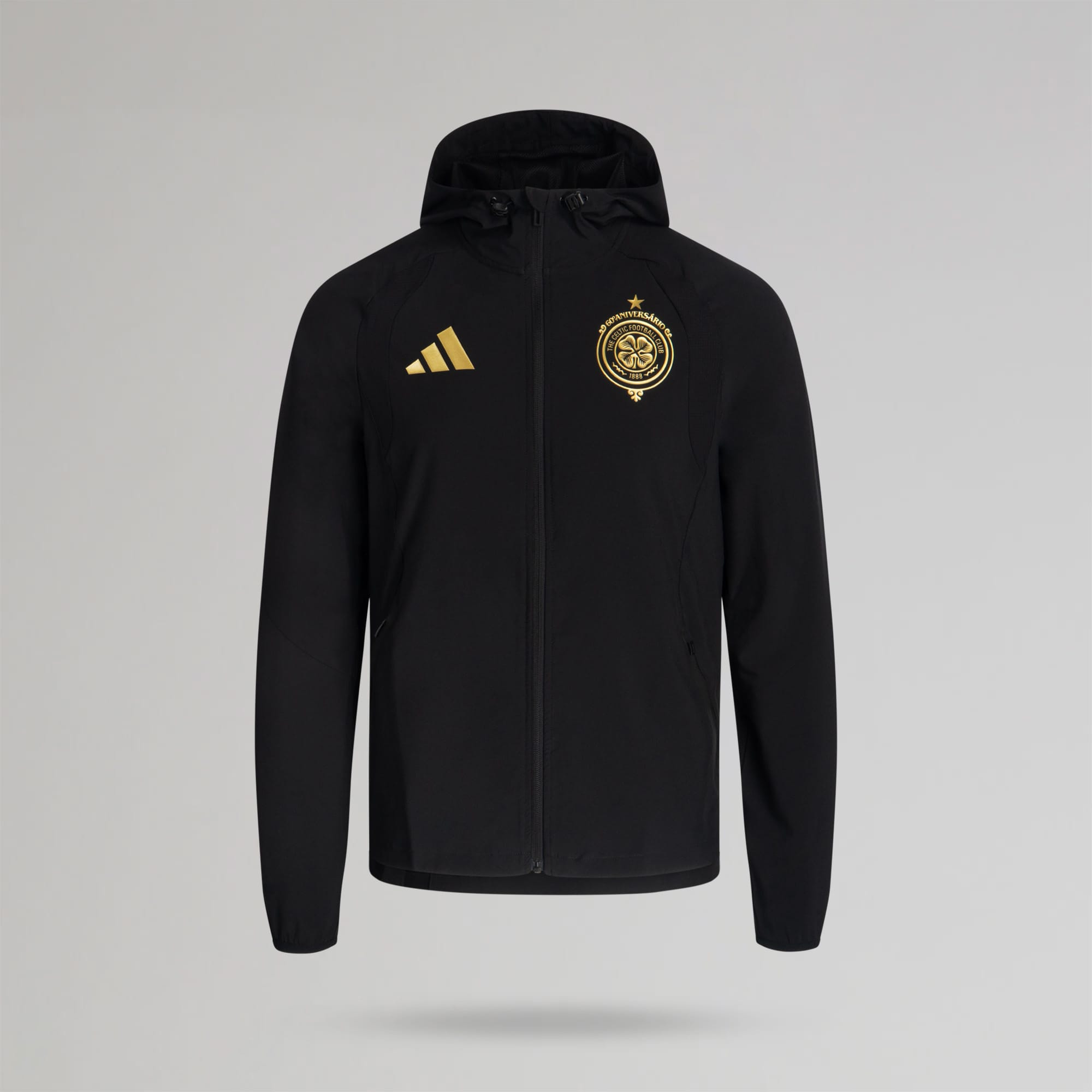 adidas Celtic Tiro Travel Black Full Zip Hooded Windbreaker