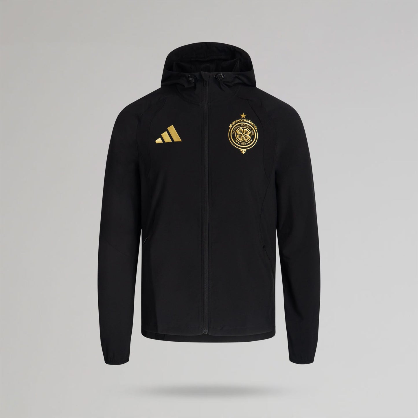adidas Celtic Tiro Travel Black Full Zip Hooded Windbreaker