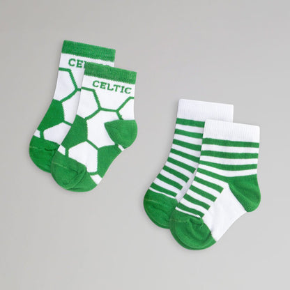 Celtic 2 Pack Green and White Baby Socks