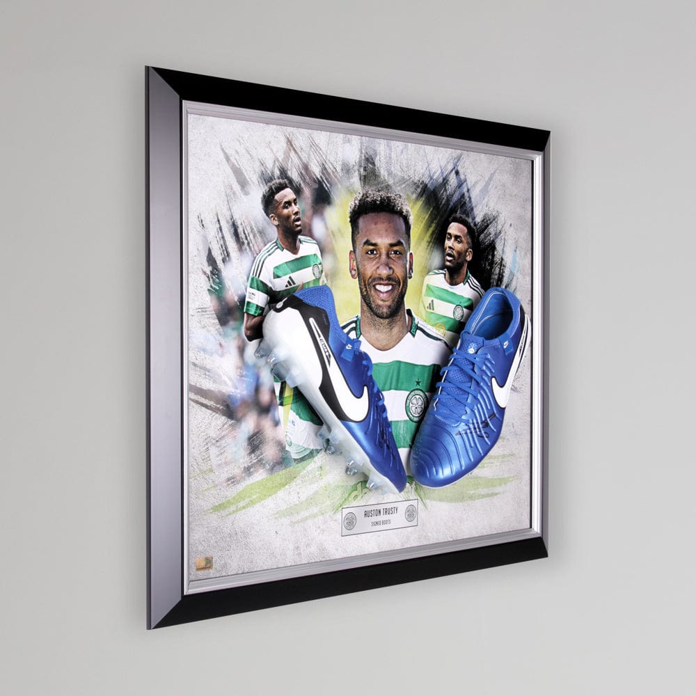 Celtic 2024/25 Auston Trusty Signed Framed Signed Boots