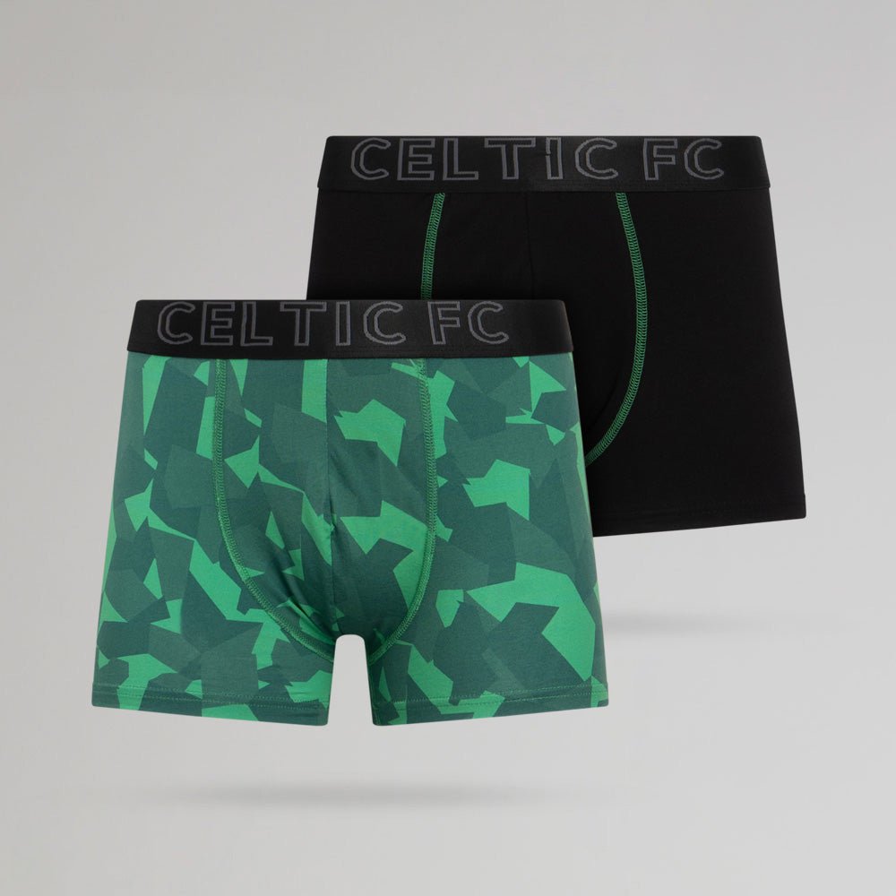 Celtic Adult 2 Pack Green and Black Boxer Shorts