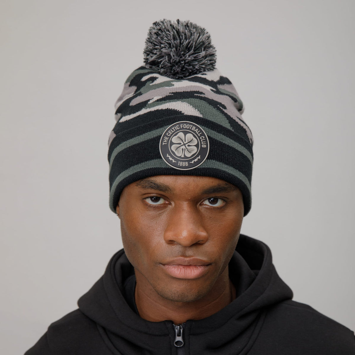 Celtic Adult Camo Print Black Pom Beanie