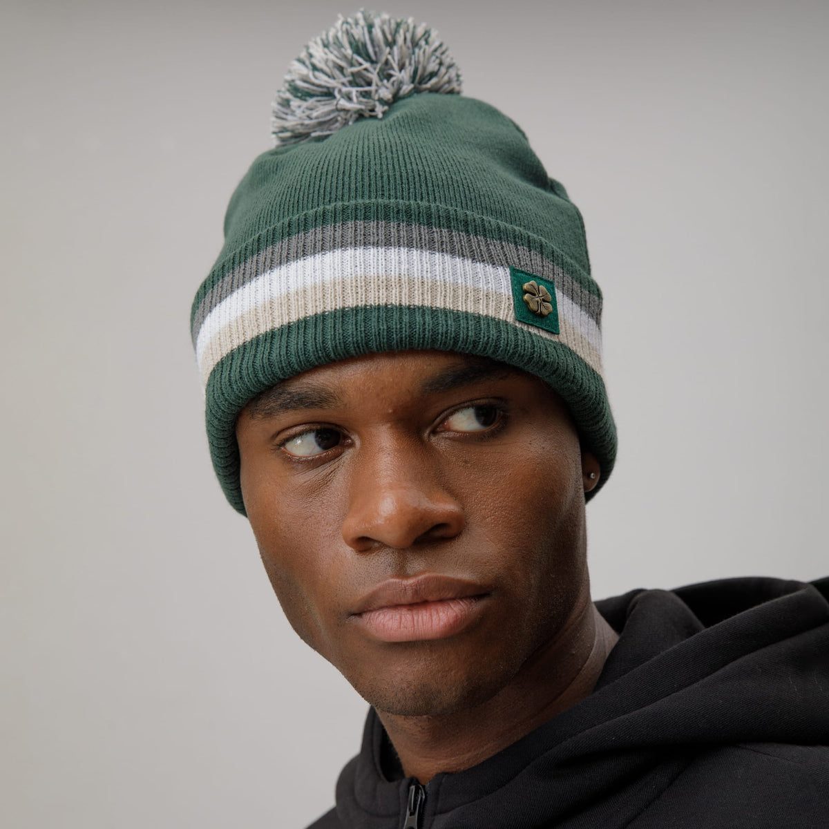 Celtic Adult Dark Green Clover Pom Beanie
