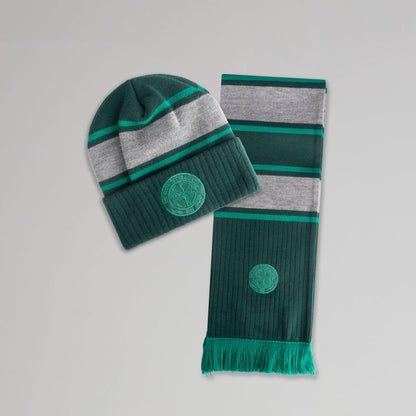 Celtic Adult Green Stripe Hat and Scarf Set