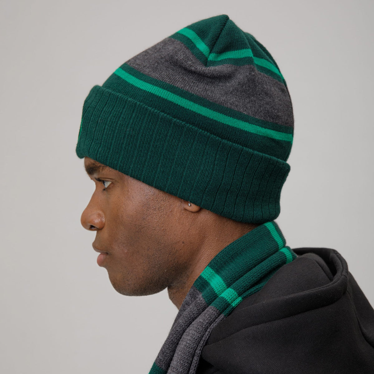 Celtic Adult Green Stripe Hat and Scarf Set