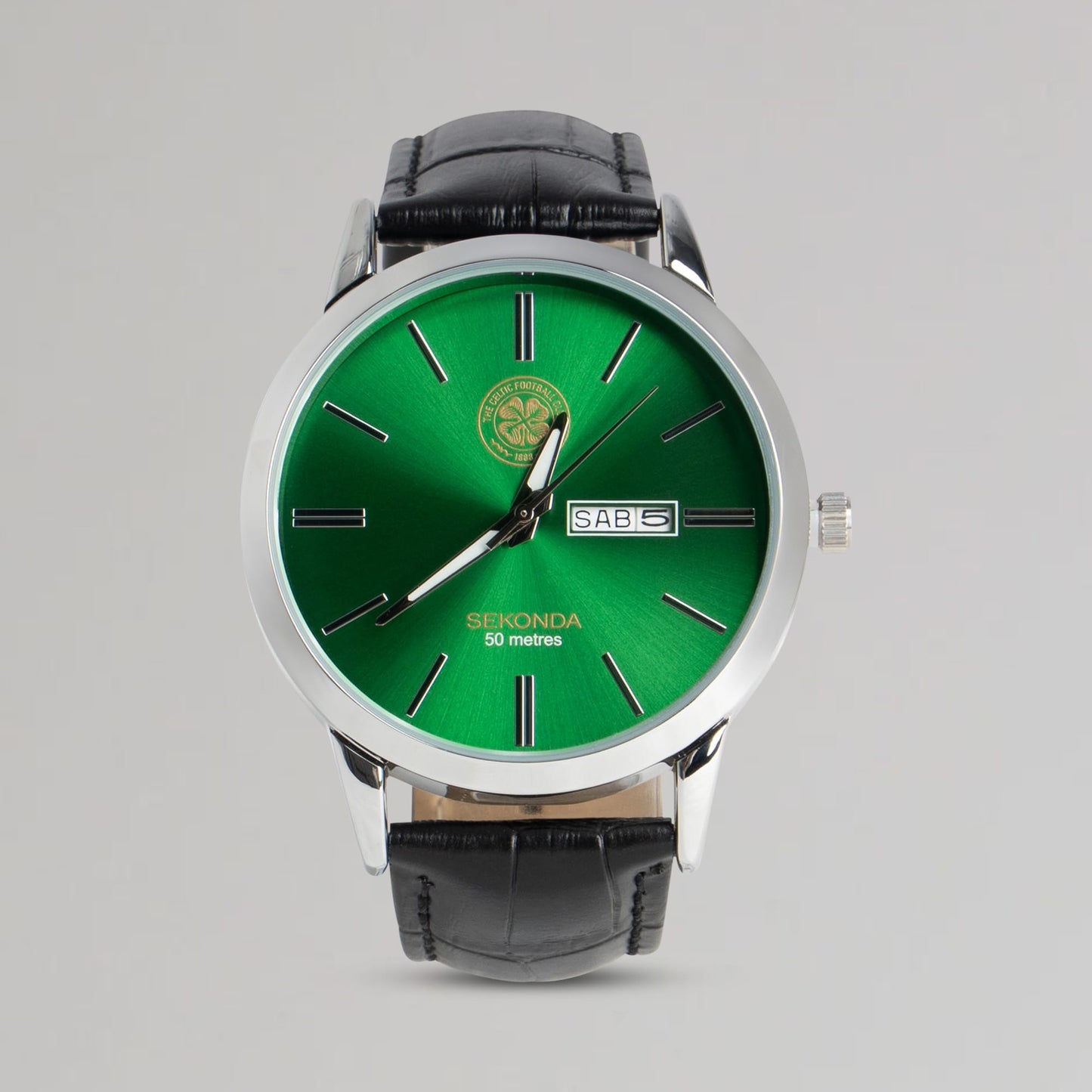 Celtic Black Leather Strap Watch