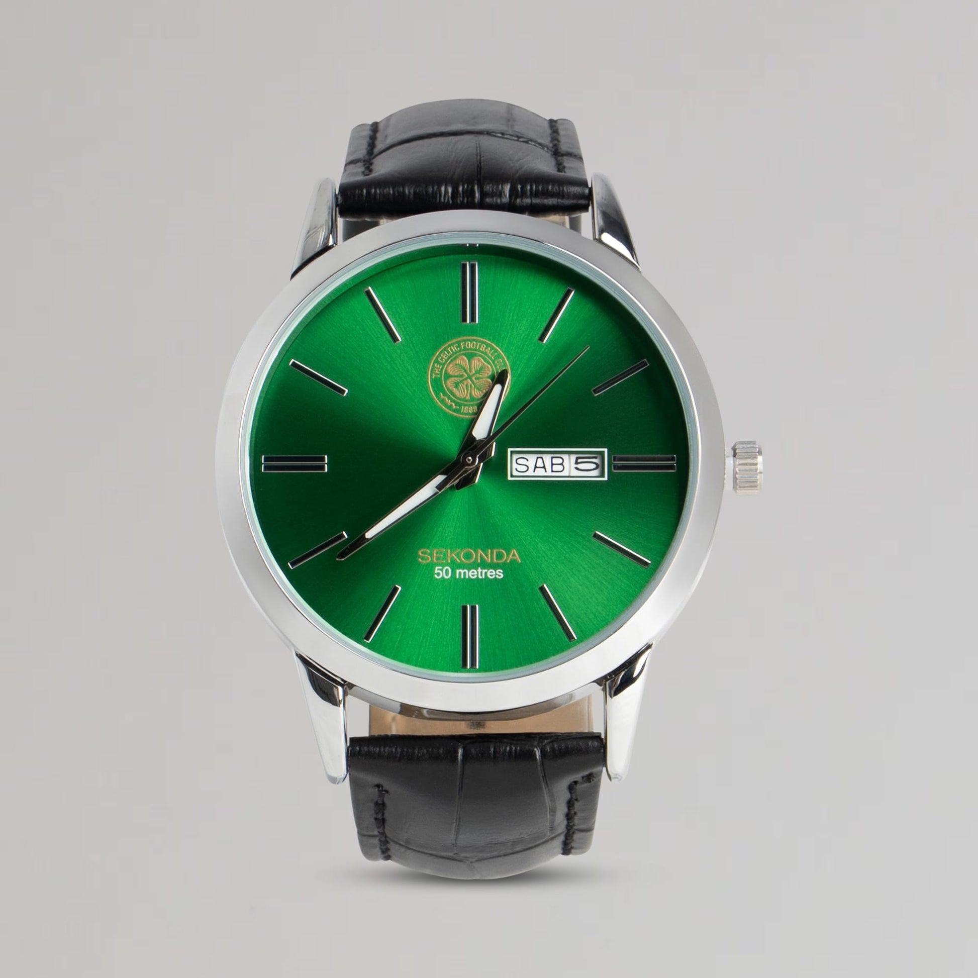 Celtic Black Leather Strap Watch
