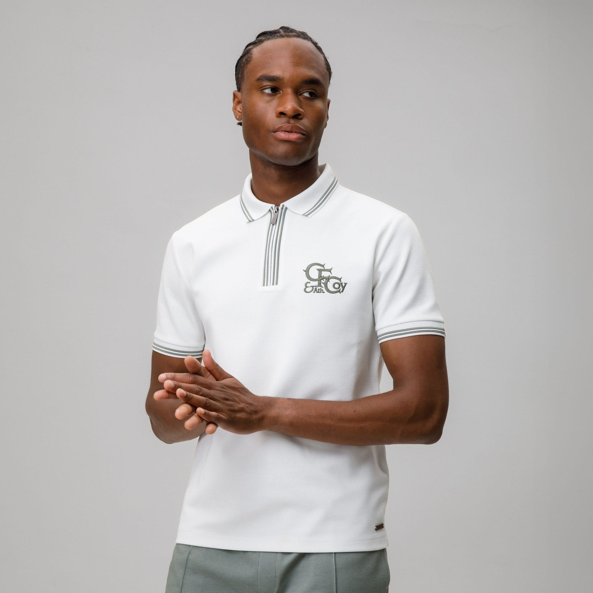 Celtic CFCoy Men's White Zip Polo