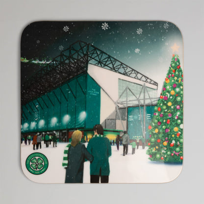 Celtic Christmas Snow Scene Print Coaster