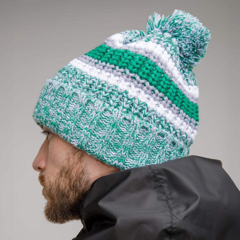 Celtic Chunky Knit Grey Pom Beanie