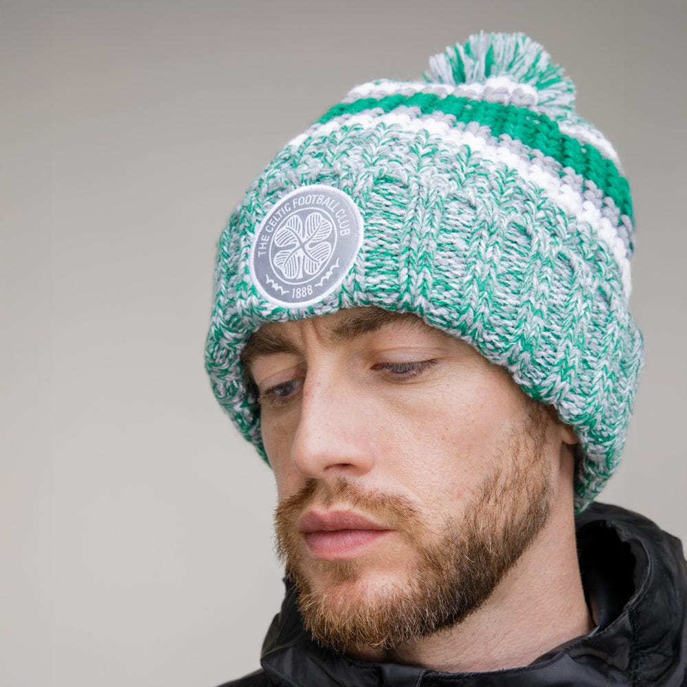 Celtic Chunky Knit Grey Pom Beanie