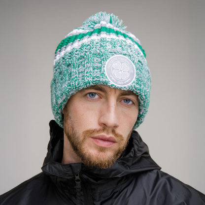 Celtic Chunky Knit Grey Pom Beanie
