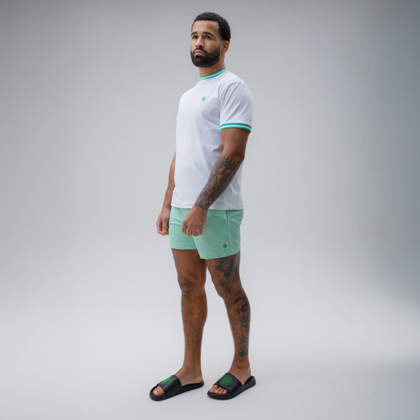 Celtic Crest Men's Stripe Green and White Swim Shorts