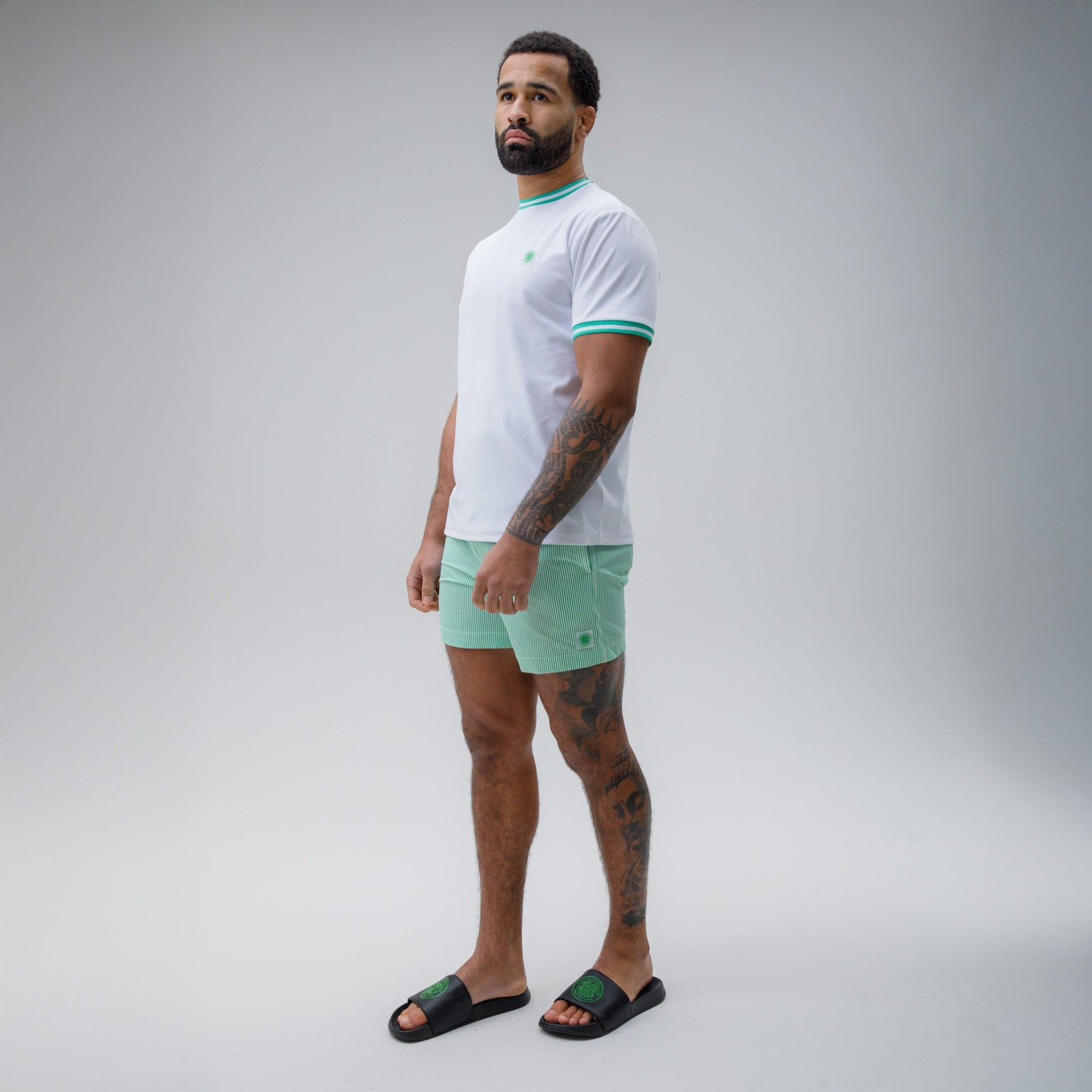 Celtic Crest Men's Stripe Green and White Swim Shorts