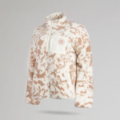 Celtic Crest Women's White Beige Print Quarter Zip Fleece