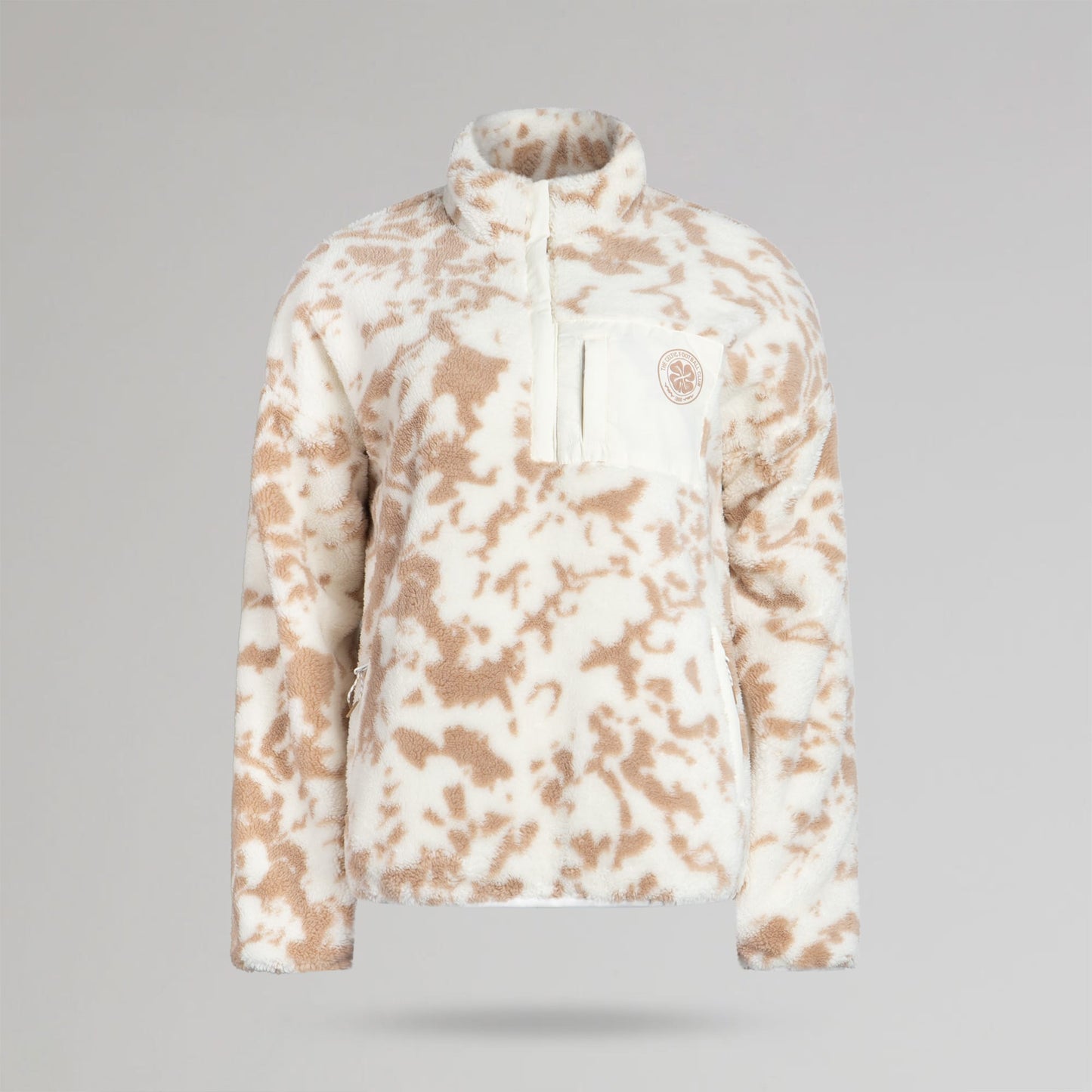 Celtic Crest Women's White Beige Print Quarter Zip Fleece