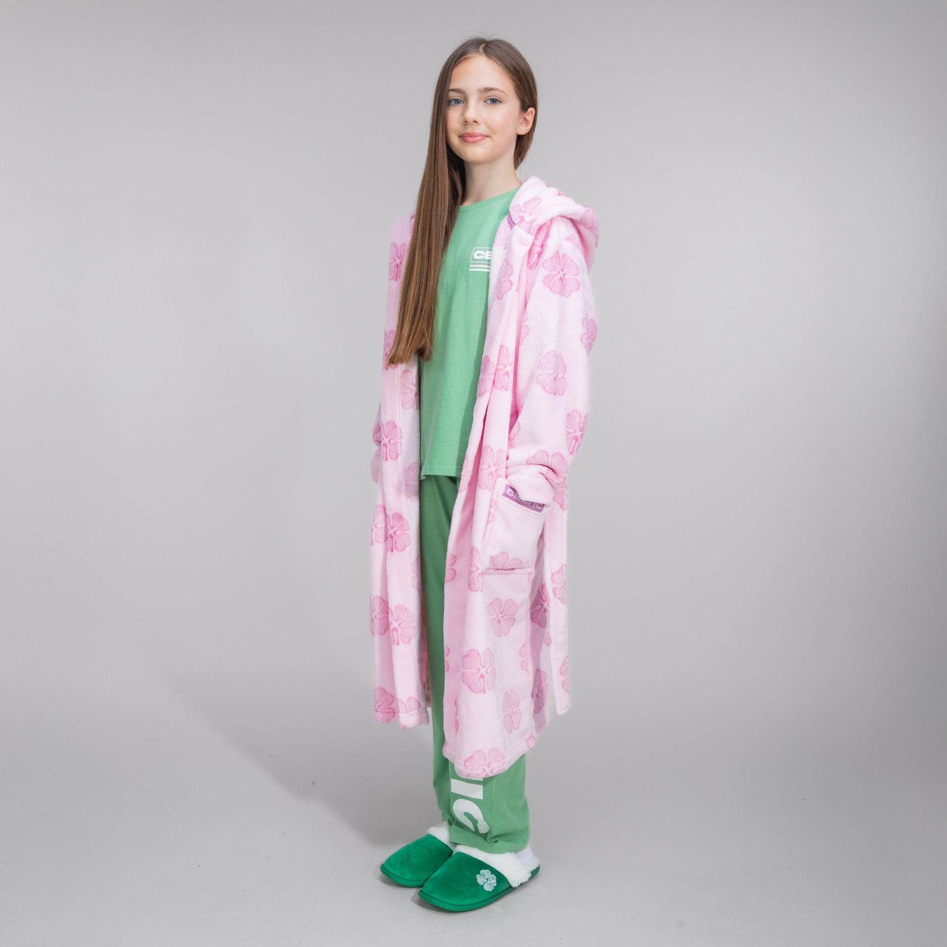 Celtic Junior Pink Clover Print Robe