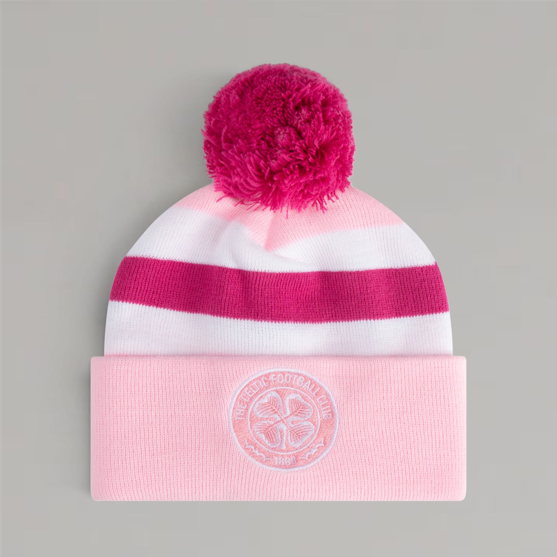Celtic Junior Pink Stripe Pom Beanie