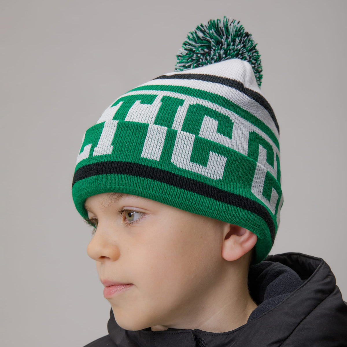 Celtic Junior Print Green Pom Beanie