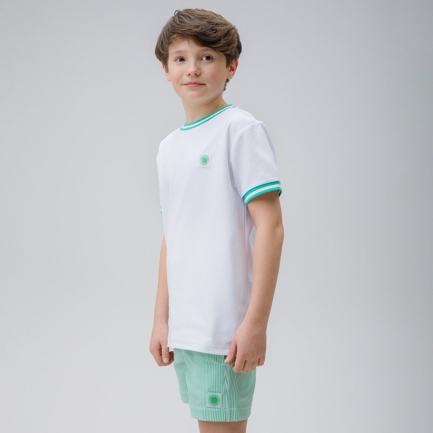 Celtic Junior Stripe Green and White Swim Shorts