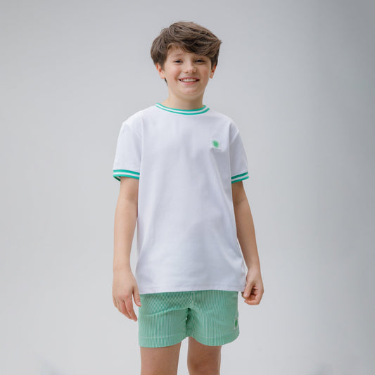 Celtic Junior Stripe Green and White Swim Shorts