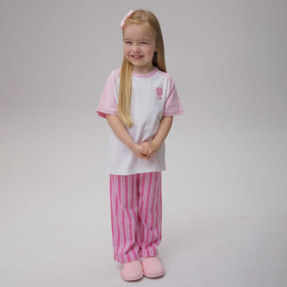 Celtic Junior Stripe Pink Trouser Pyjama Set