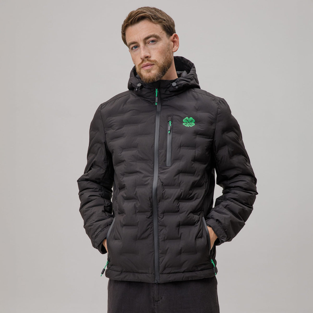 Celtic Men's Hooded Padded Black Jacket
