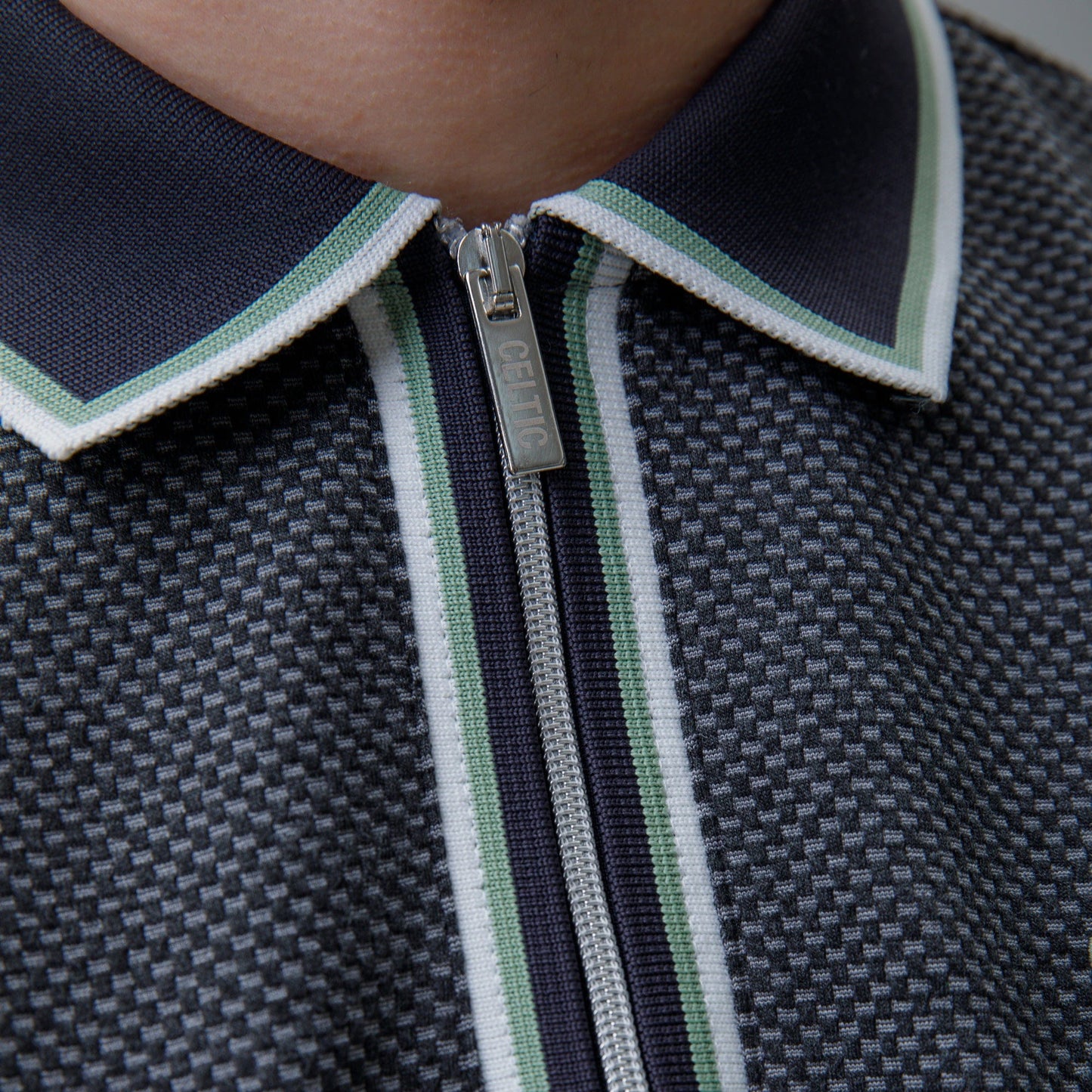 Celtic Waffle Black and Grey Zip Polo Shirt