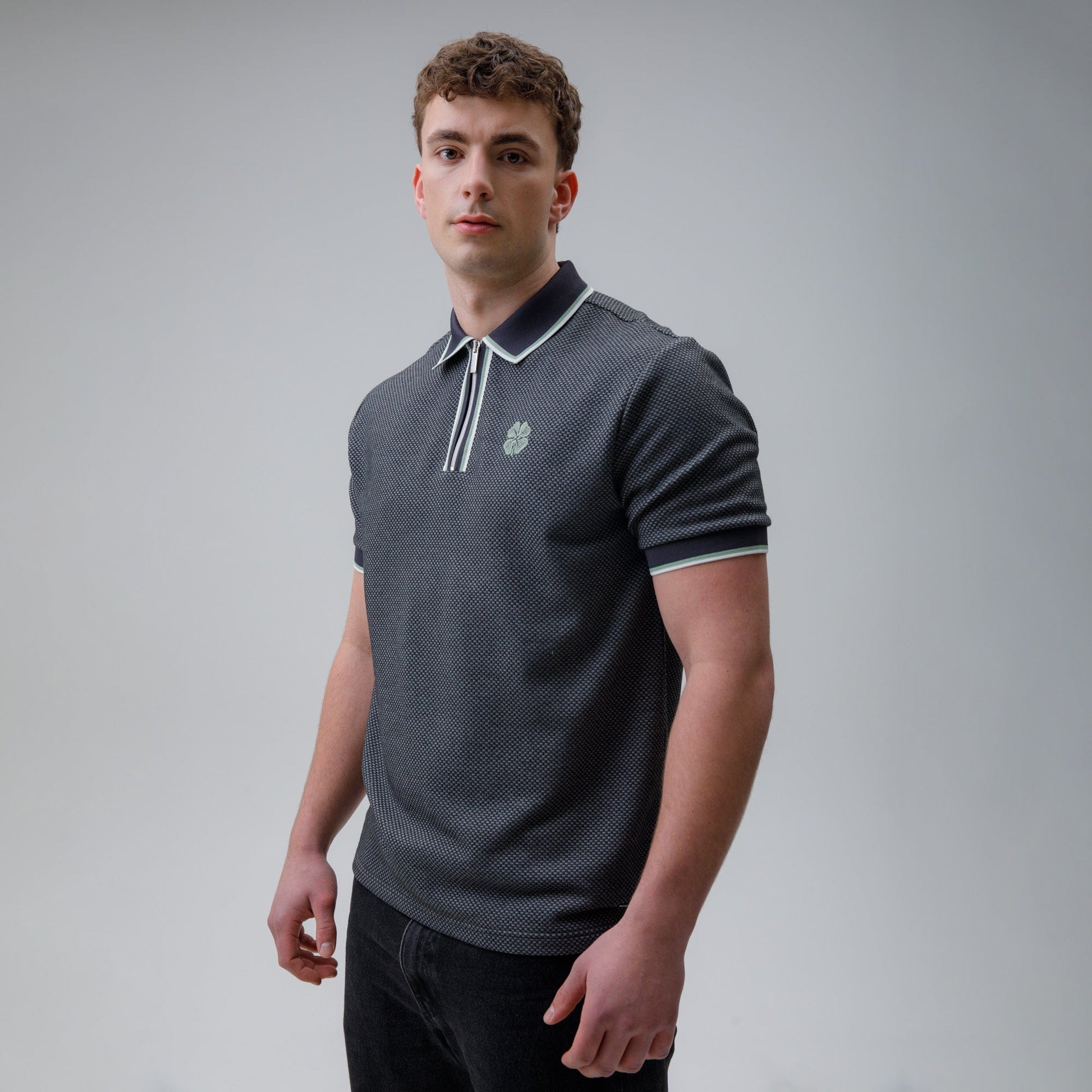 Celtic Waffle Black and Grey Zip Polo Shirt