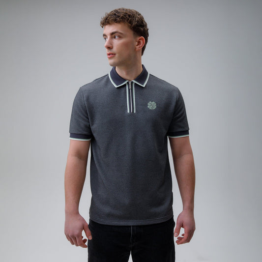 Celtic Waffle Black and Grey Zip Polo Shirt