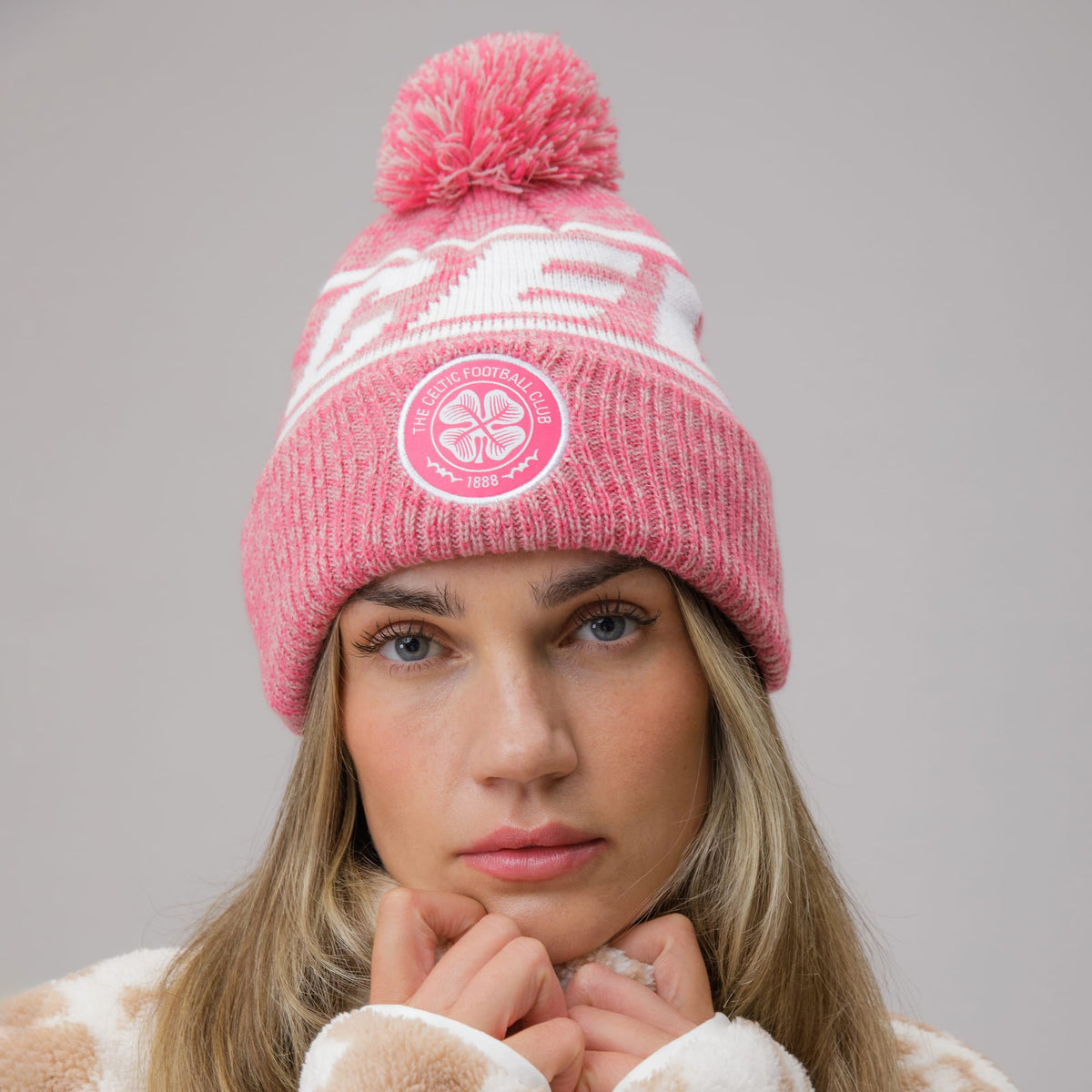 Celtic Women's Print Pink Pom Beanie
