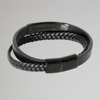 Celtic Black Leather Crest Wrap Bracelet
