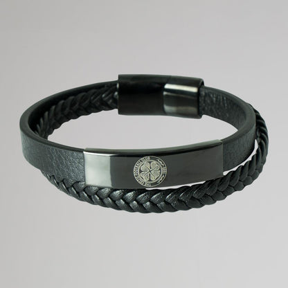 Celtic Black Leather Crest Wrap Bracelet