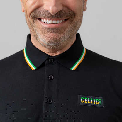 Celtic Adult Tricolour Black Polo Shirt