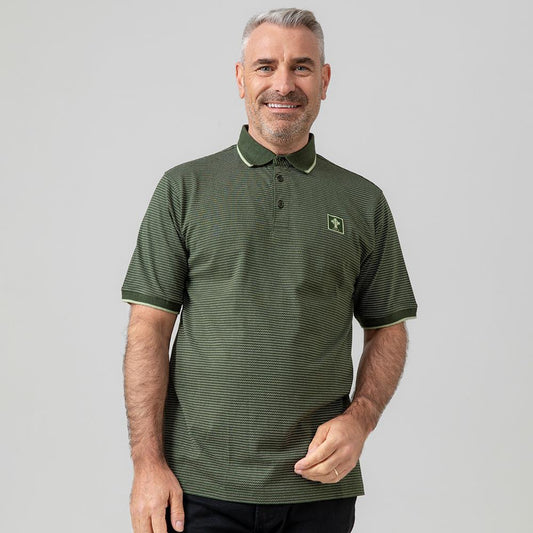Celtic Mens Cross Green Pinstripe Polo Shirt