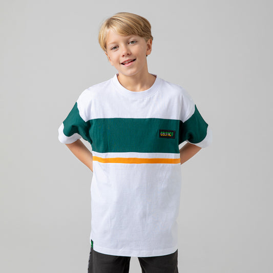 Celtic Junior Tricolour Block Striped T-Shirt